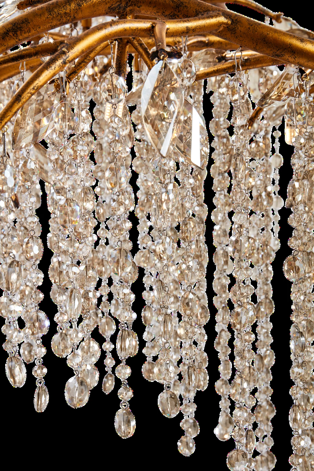 Champagne Beaded crystal component, photographed against a studio background — Crown Chandelier