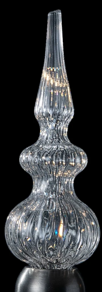 Plume crystal component, photographed against a studio background — Crown Chandelier